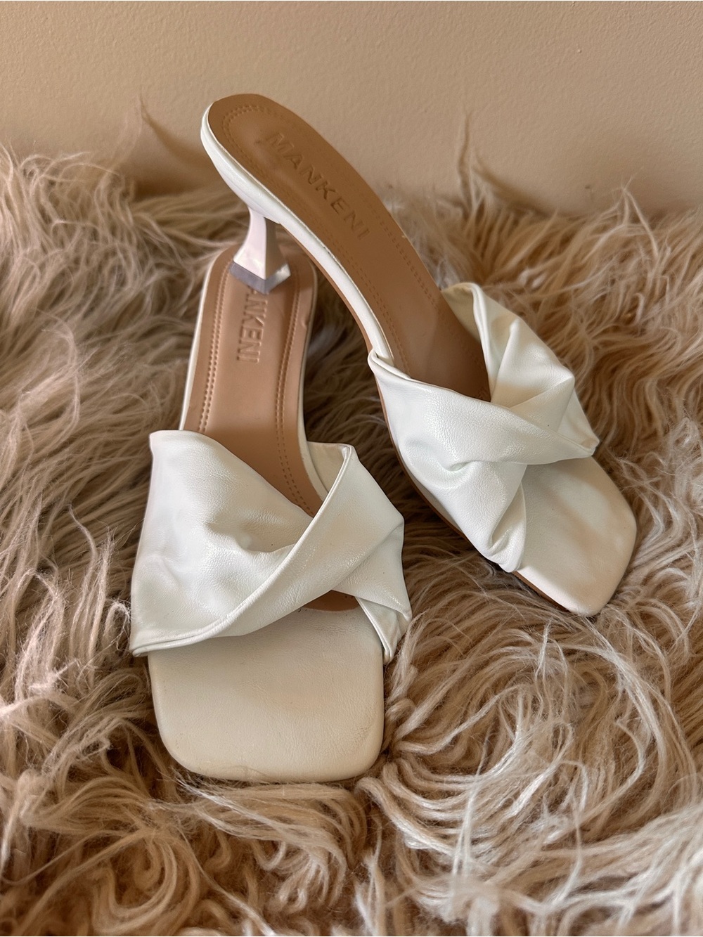 Manken White Twist-Front Square-Toe Mules